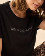 Camiseta con apliques en frente para mujer - Negro