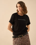 Camiseta con apliques en frente para mujer - Negro