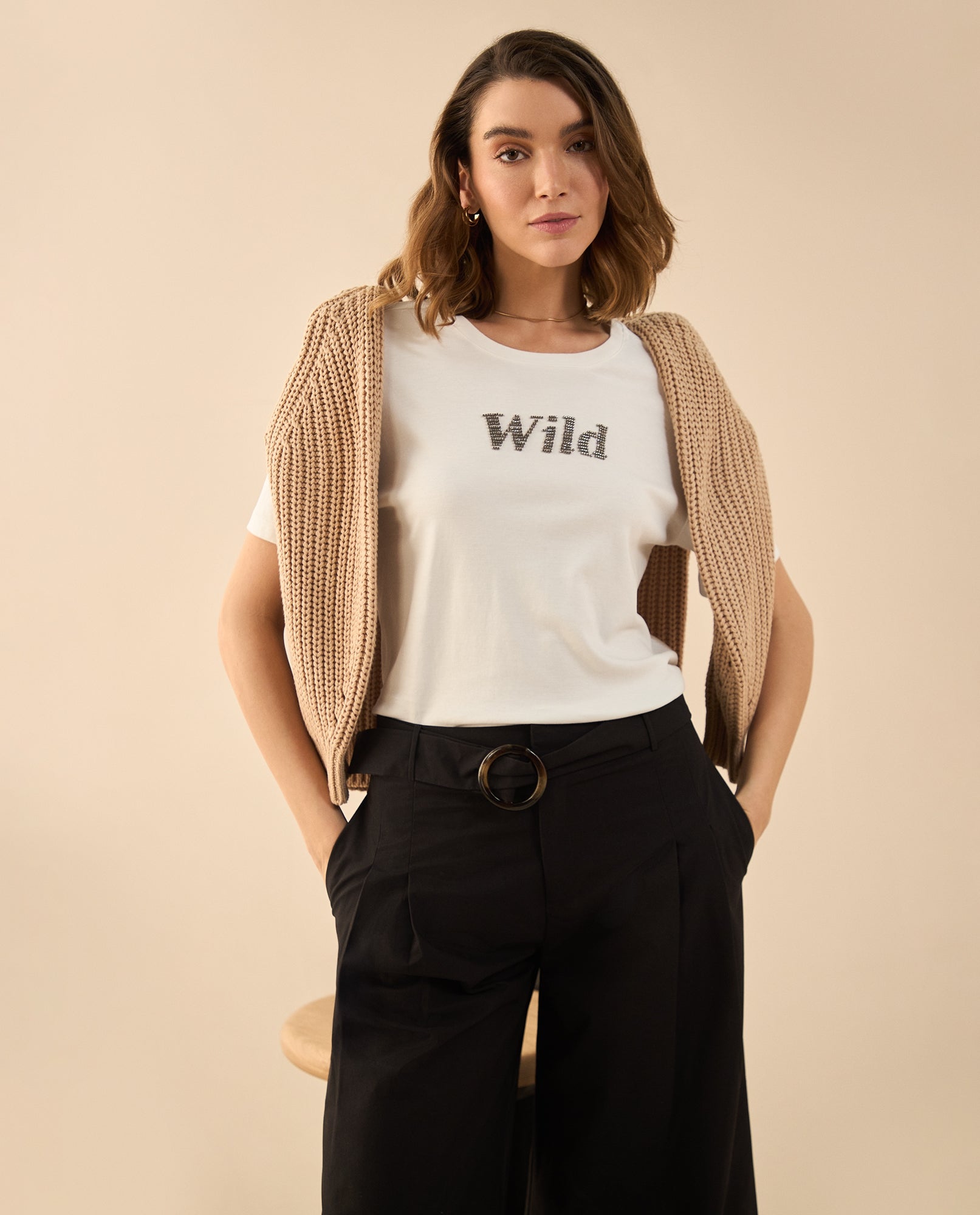 Camiseta básica con  apliques para mujer - Blanco 34_602G007_BLA110601_0