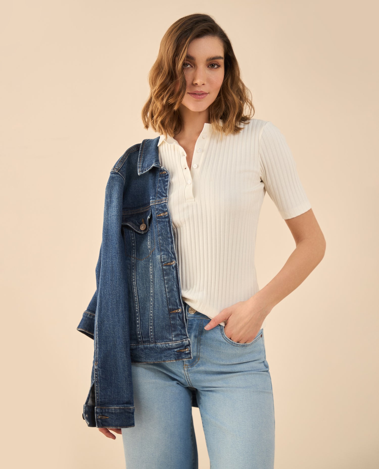 Camiseta tipo polo para mujer - Blanco
