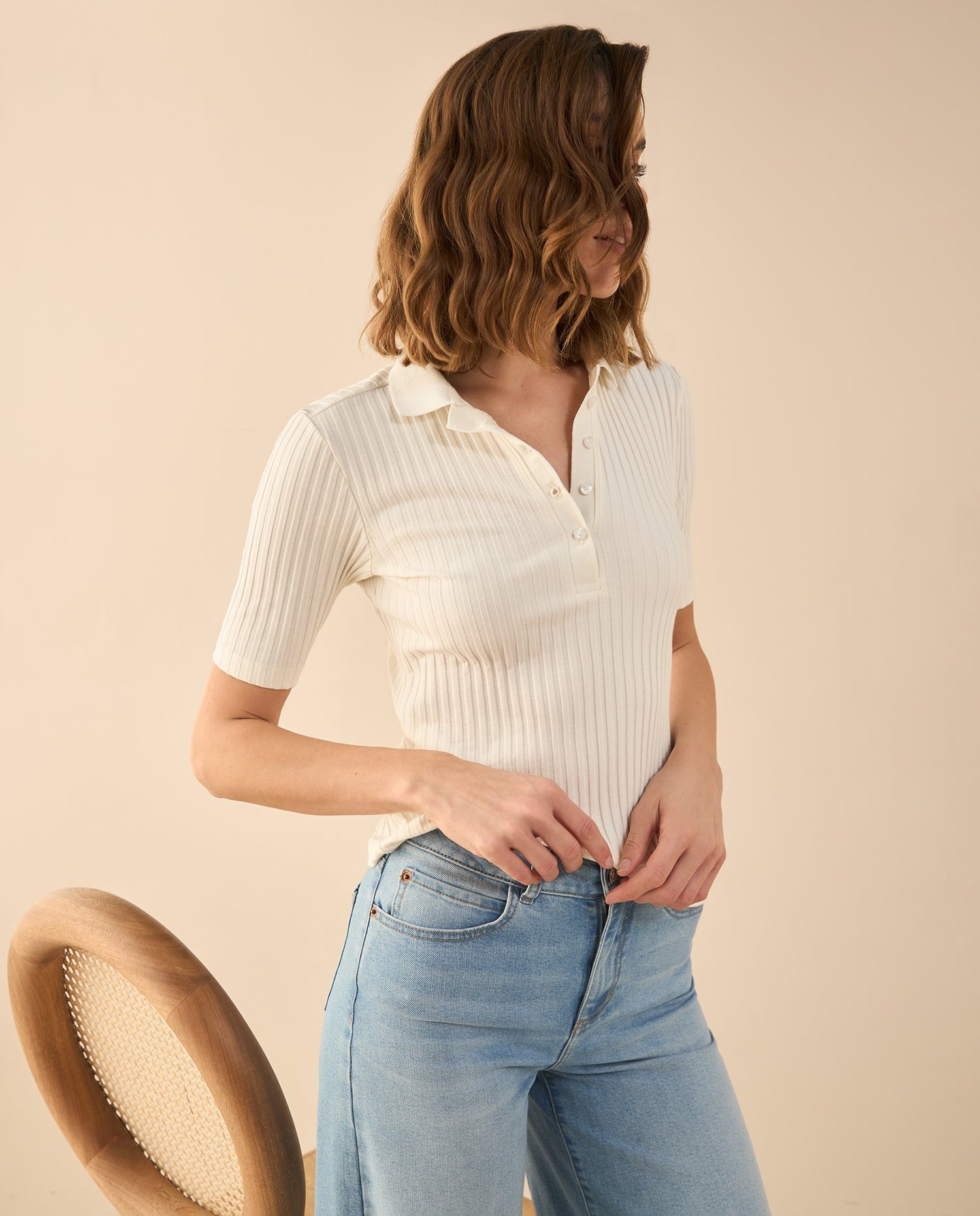 Camiseta tipo polo para mujer - Blanco