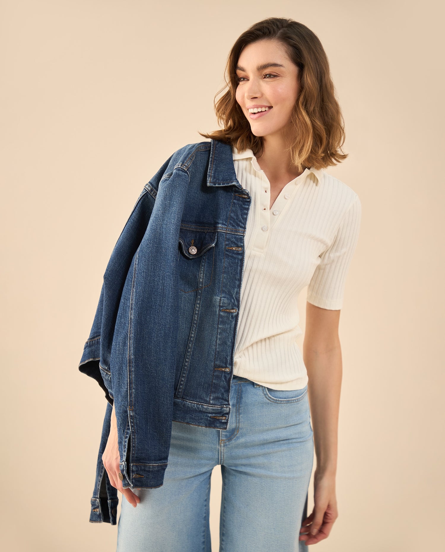 Camiseta tipo polo para mujer - Blanco