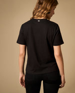 Camiseta manga corta con bordado floral - Negro