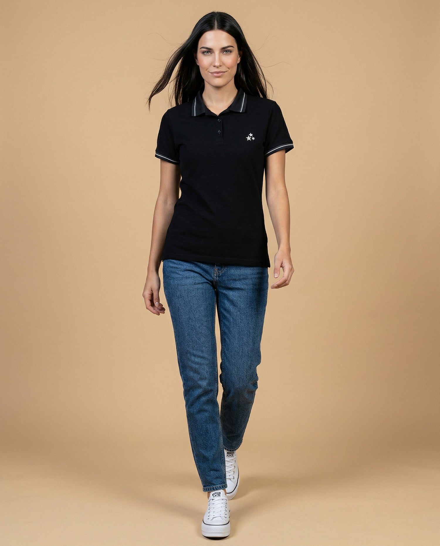 Camiseta tipo polo para mujer - Negro