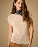 Camiseta bordada manga corta cuello redondo - Beige