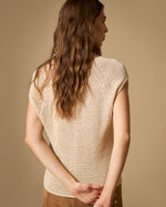 Camiseta bordada manga corta cuello redondo - Beige
