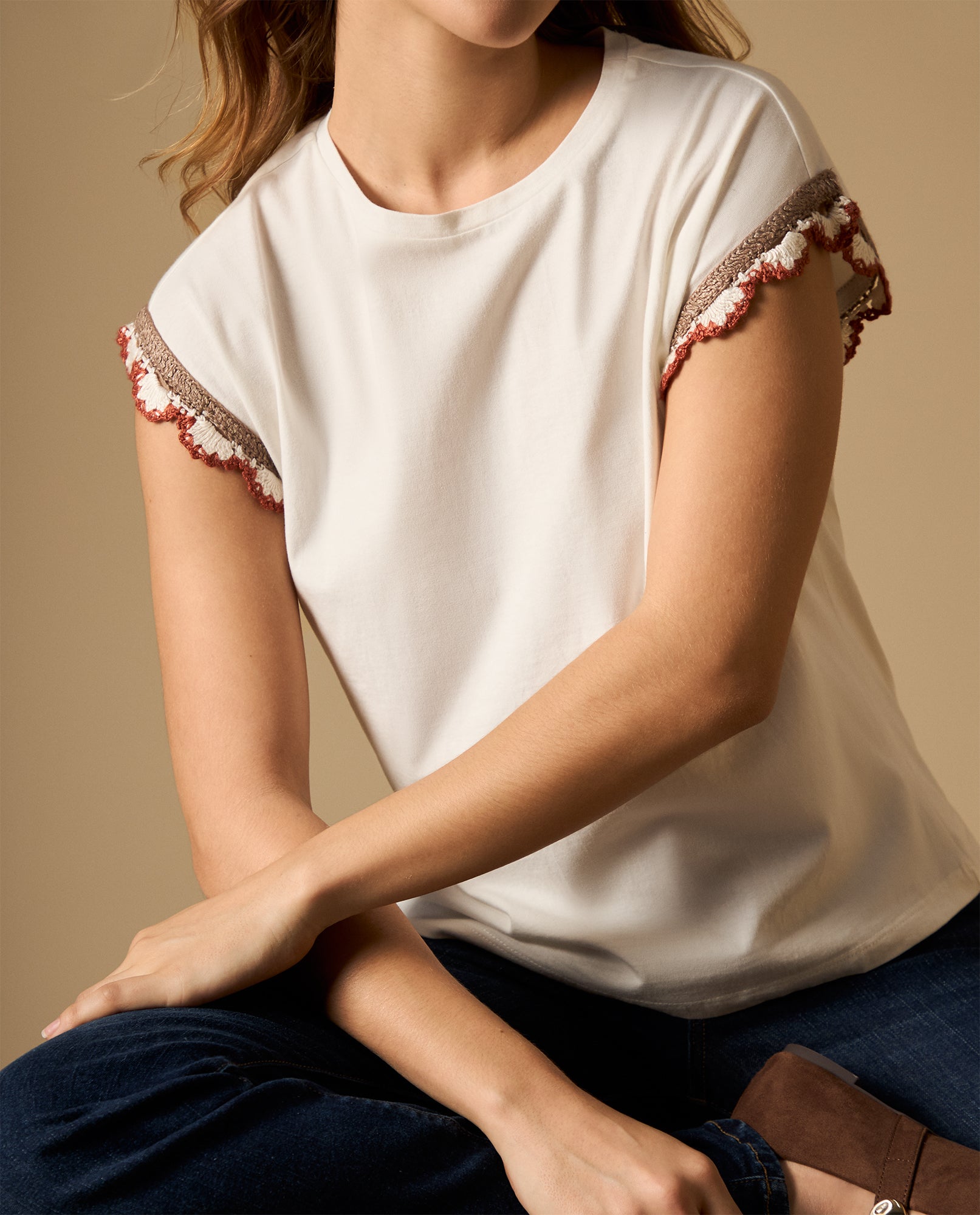 Camiseta manga corta con detalle tejido en bordes - Crudo 34_602H202_CRU110107_0