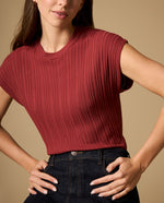 Camisa tejida con textura acanalada manga sisa - Rojo