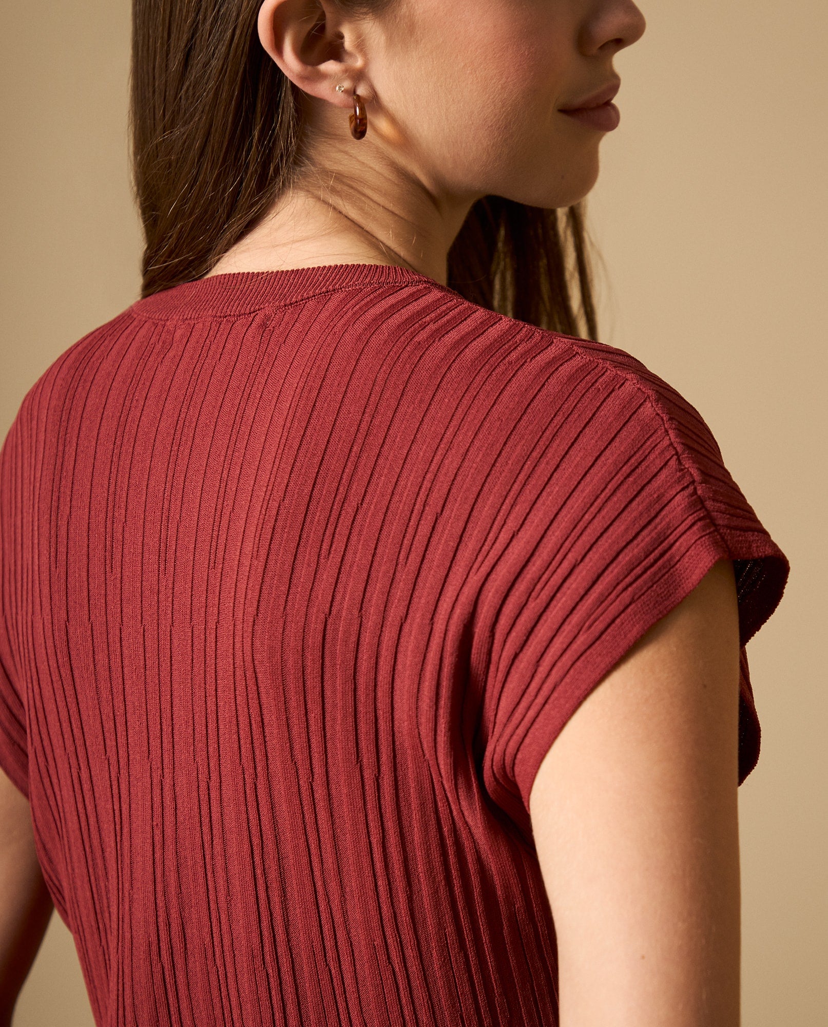 Camisa tejida con textura acanalada manga sisa - Rojo 34_602H214_ROJ181438_4
