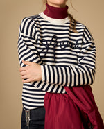 Camiseta manga larga a rayas con lettering bordado - Crudo
