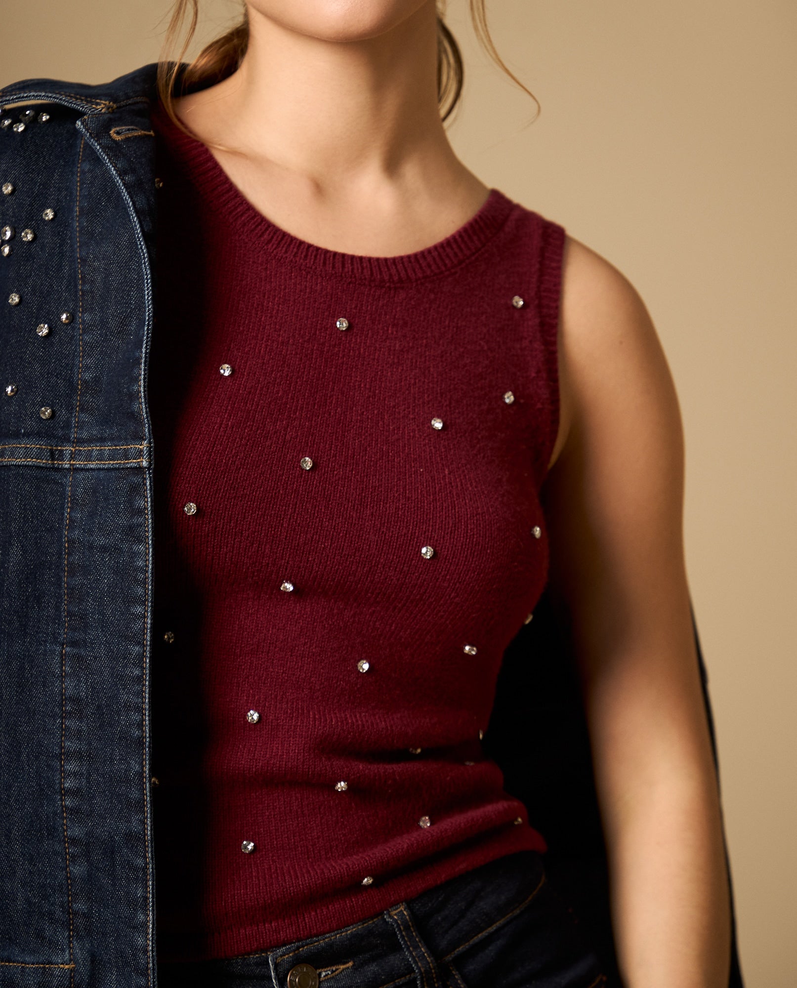 Camiseta de punto con aplicaciones brillantes - Rojo 34_602H219_ROJ191934_3