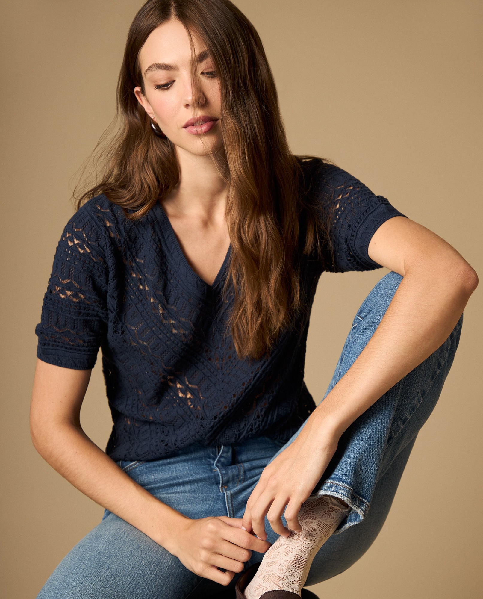 Camiseta manga corta escote en V con textura - Azul 34_602H225_AZU193924_0