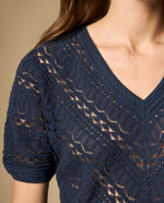 Camiseta manga corta escote en V con textura - Azul