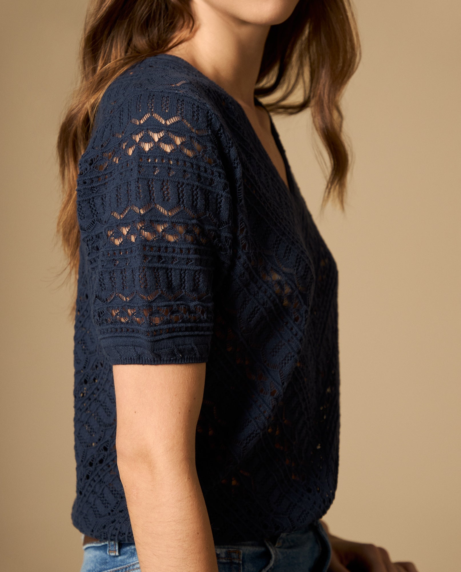 Camiseta manga corta escote en V con textura - Azul 34_602H225_AZU193924_5