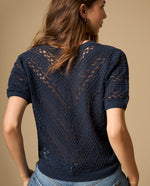 Camiseta manga corta escote en V con textura - Azul
