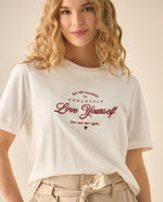 Camiseta manga corta con bordado para mujer  - Blanco