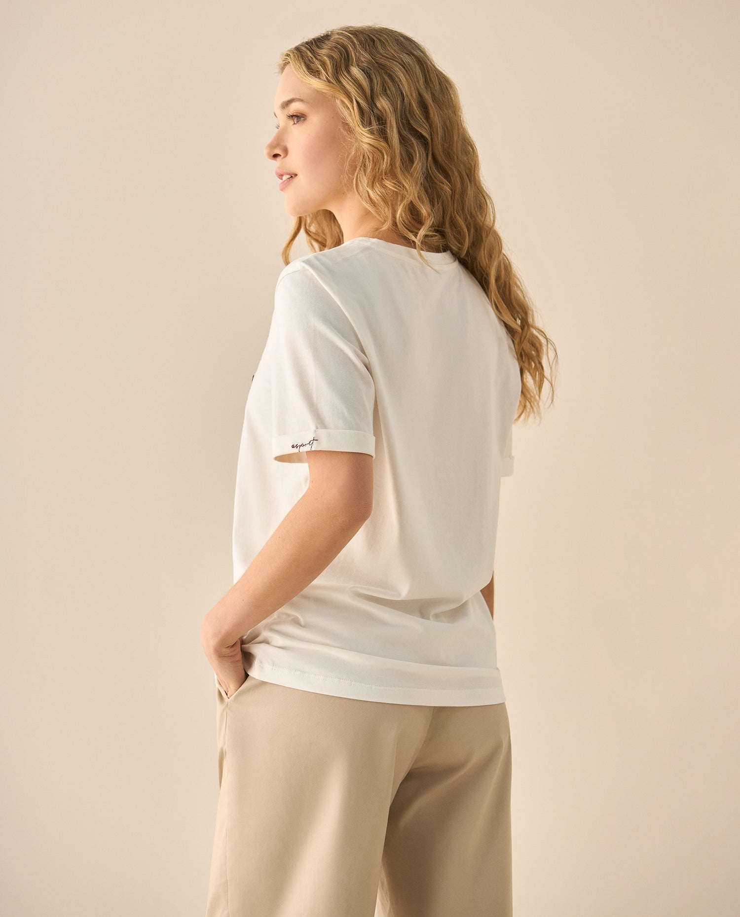 Camiseta manga corta con bordado para mujer  - Blanco