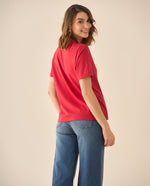 Camiseta manga corta con bordado para mujer  - Rojo
