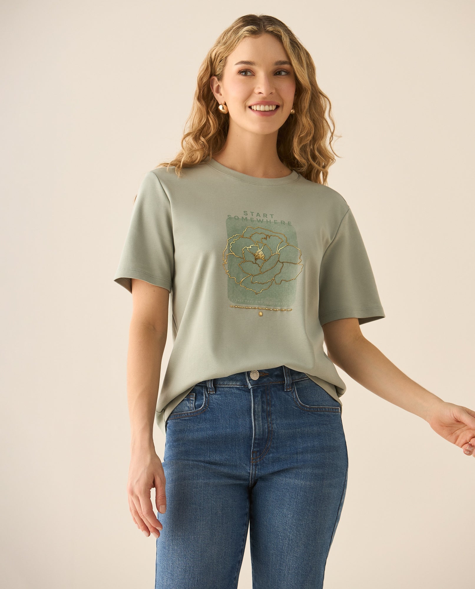 Camiseta manga corta con apliques al frente para mujer - Verde 34_603G009_VER136105_3