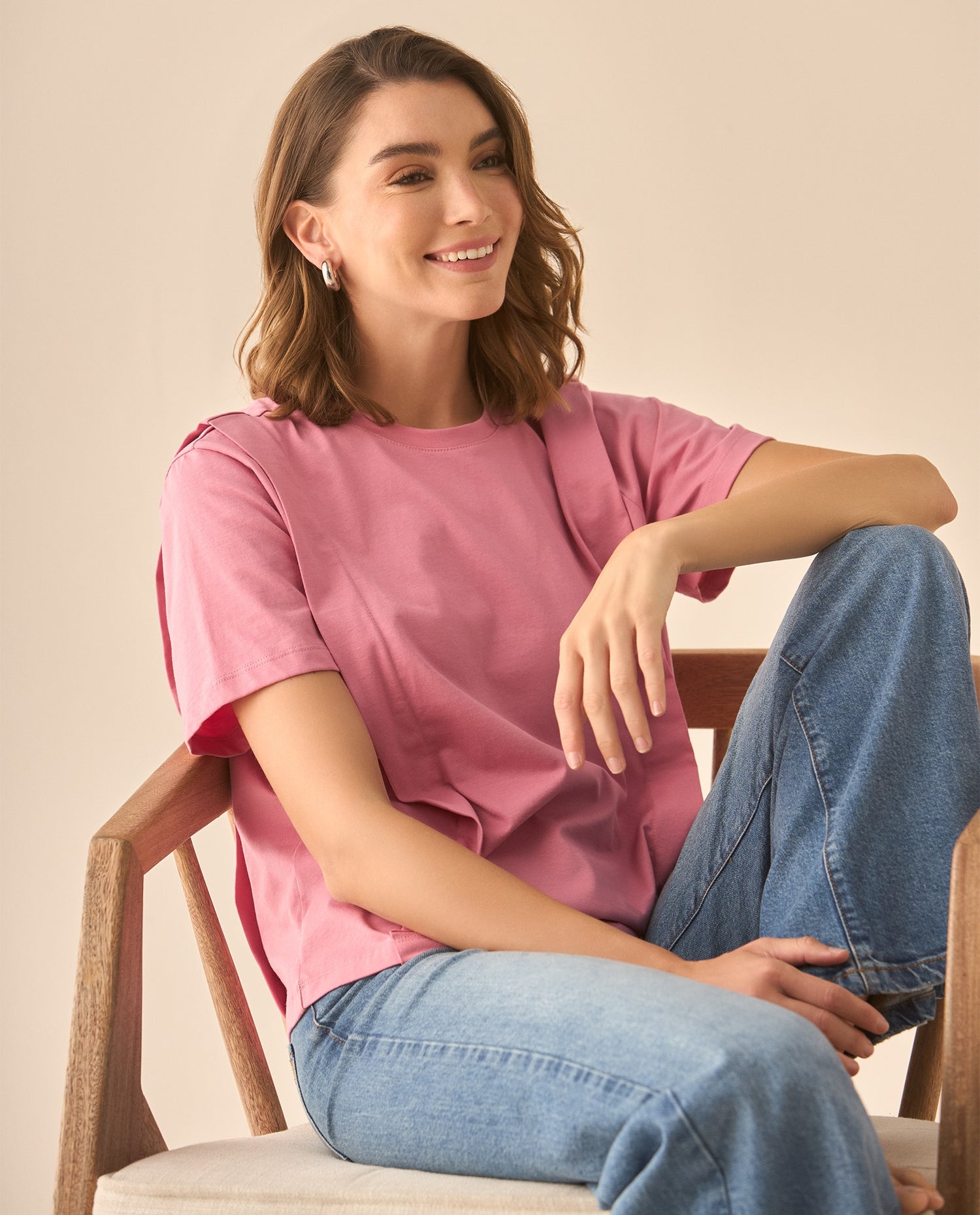 Camiseta tradicional manga corta para mujer - Rosa