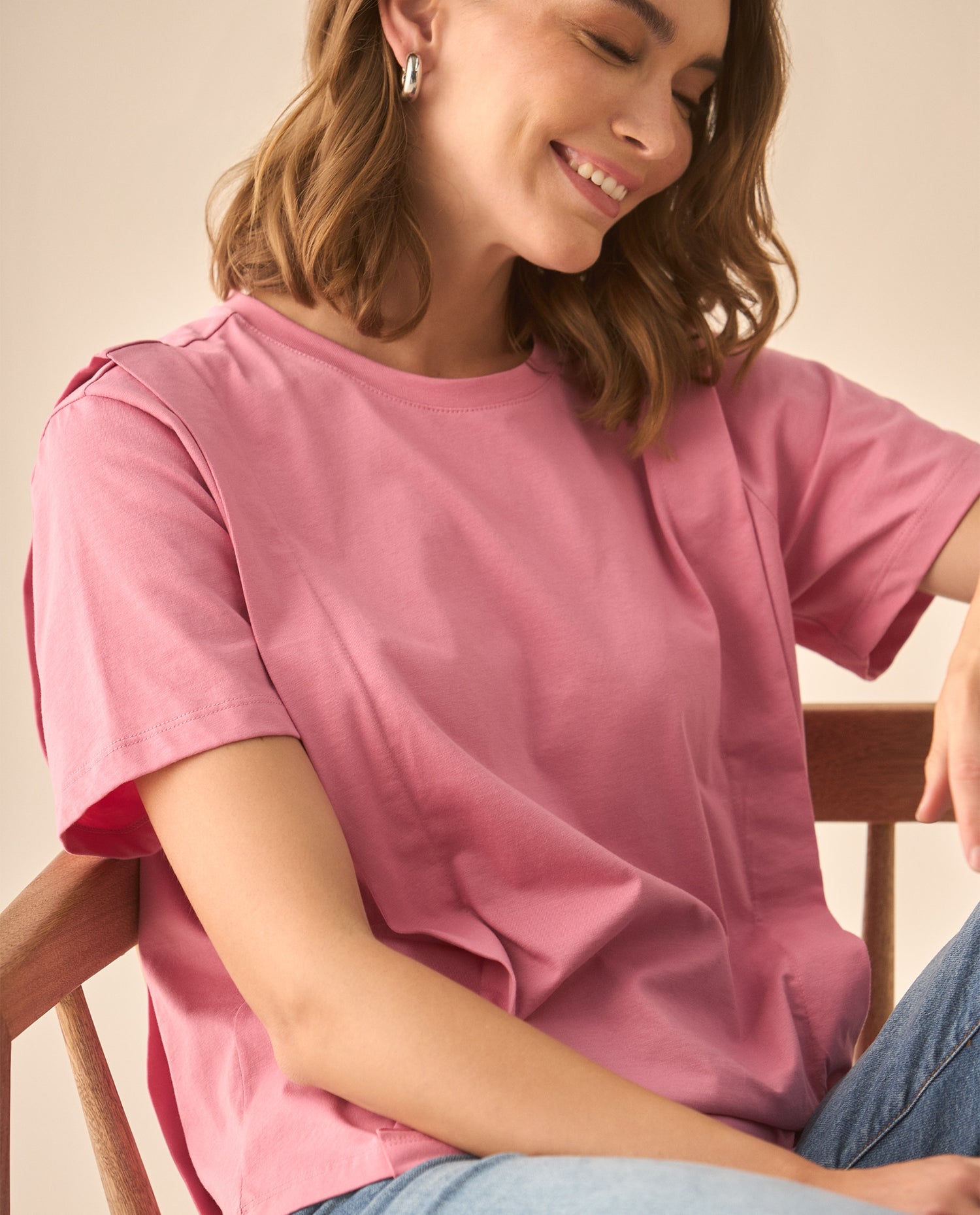 Camiseta tradicional manga corta para mujer - Rosa