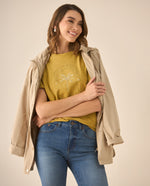 Camiseta con textura y estampado para mujer  - Verde