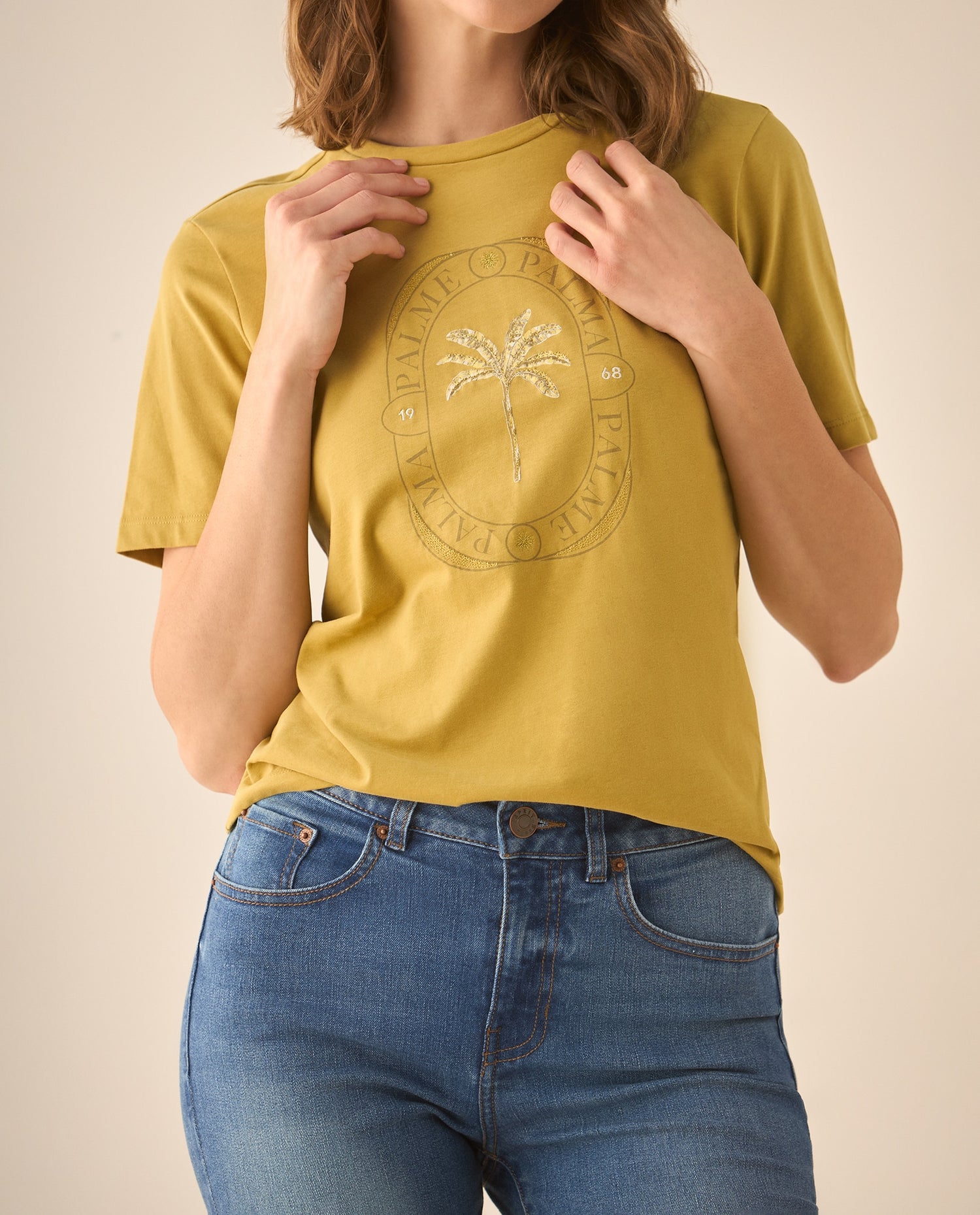 Camiseta con textura y estampado para mujer  - Verde