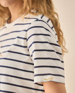 Camiseta a rayas con bordado para mujer  - Azul