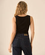 Camiseta tejida con escote en v para mujer - Negro
