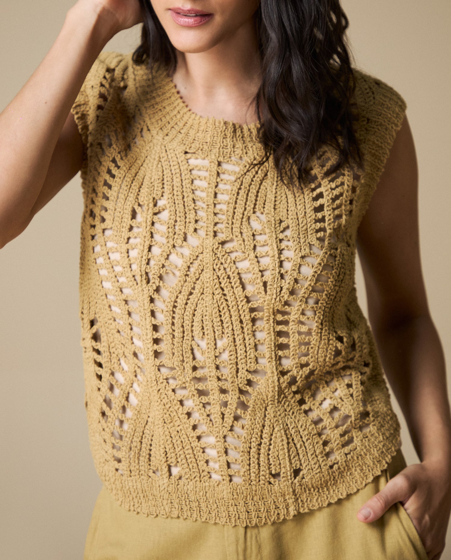 Camiseta crochet manga sisa - Café