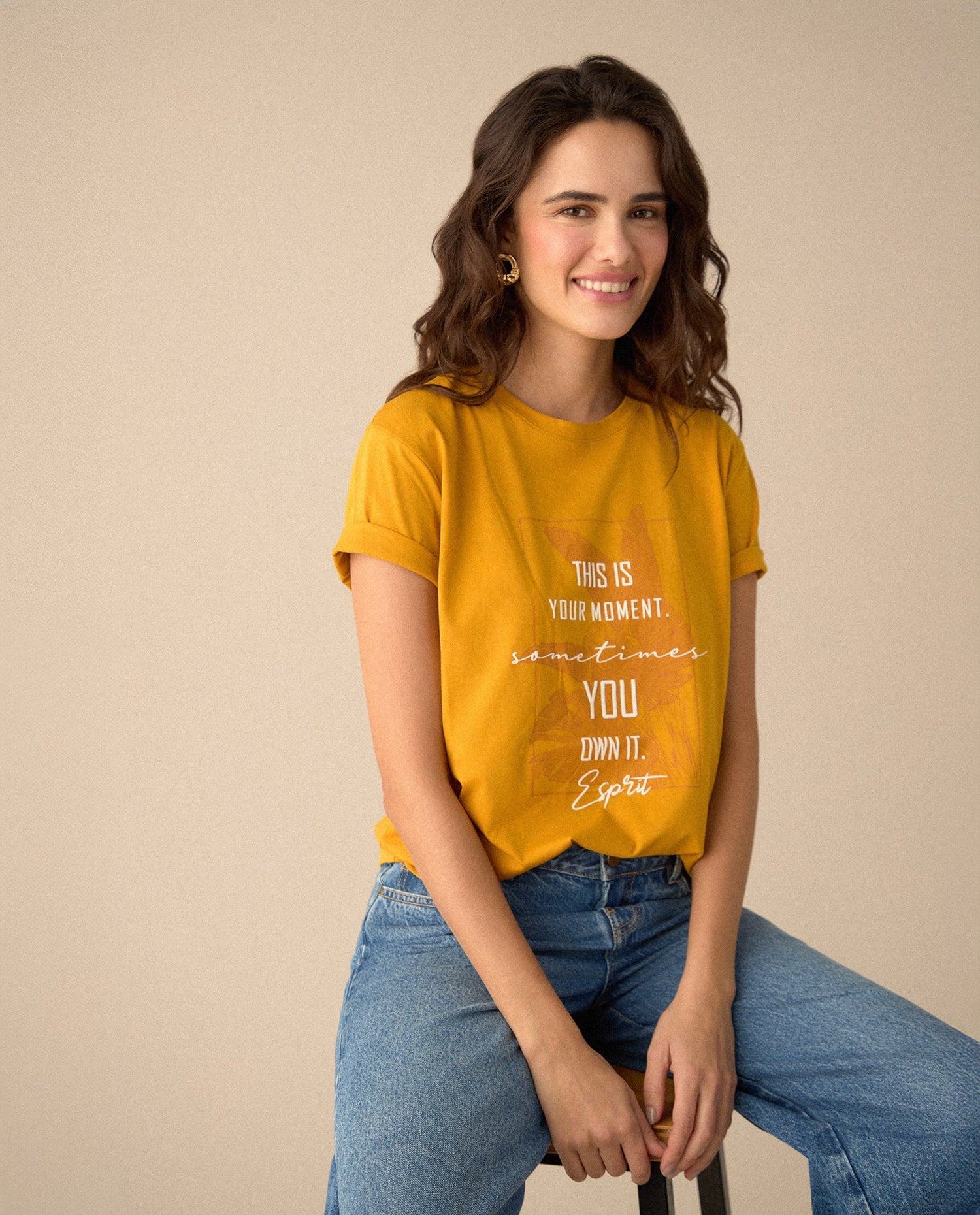 Camiseta manga corta estampada para mujer - Amarillo