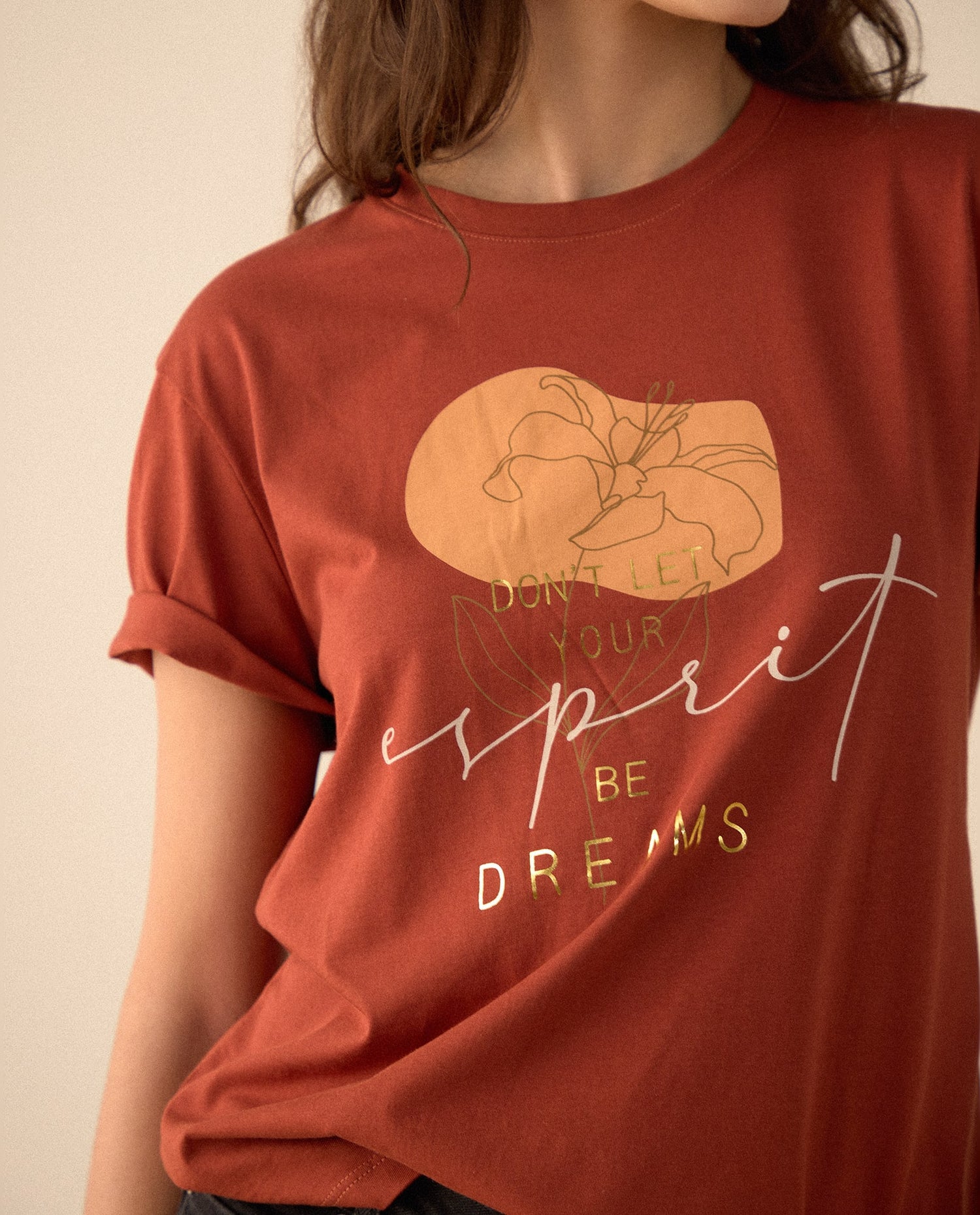 Camiseta manga corta estampada para mujer - Naranja