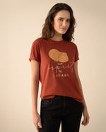 Camiseta manga corta estampada para mujer - Naranja
