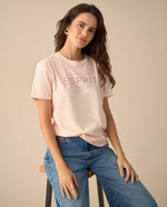 Camiseta manga corta estampada para mujer - Rosa