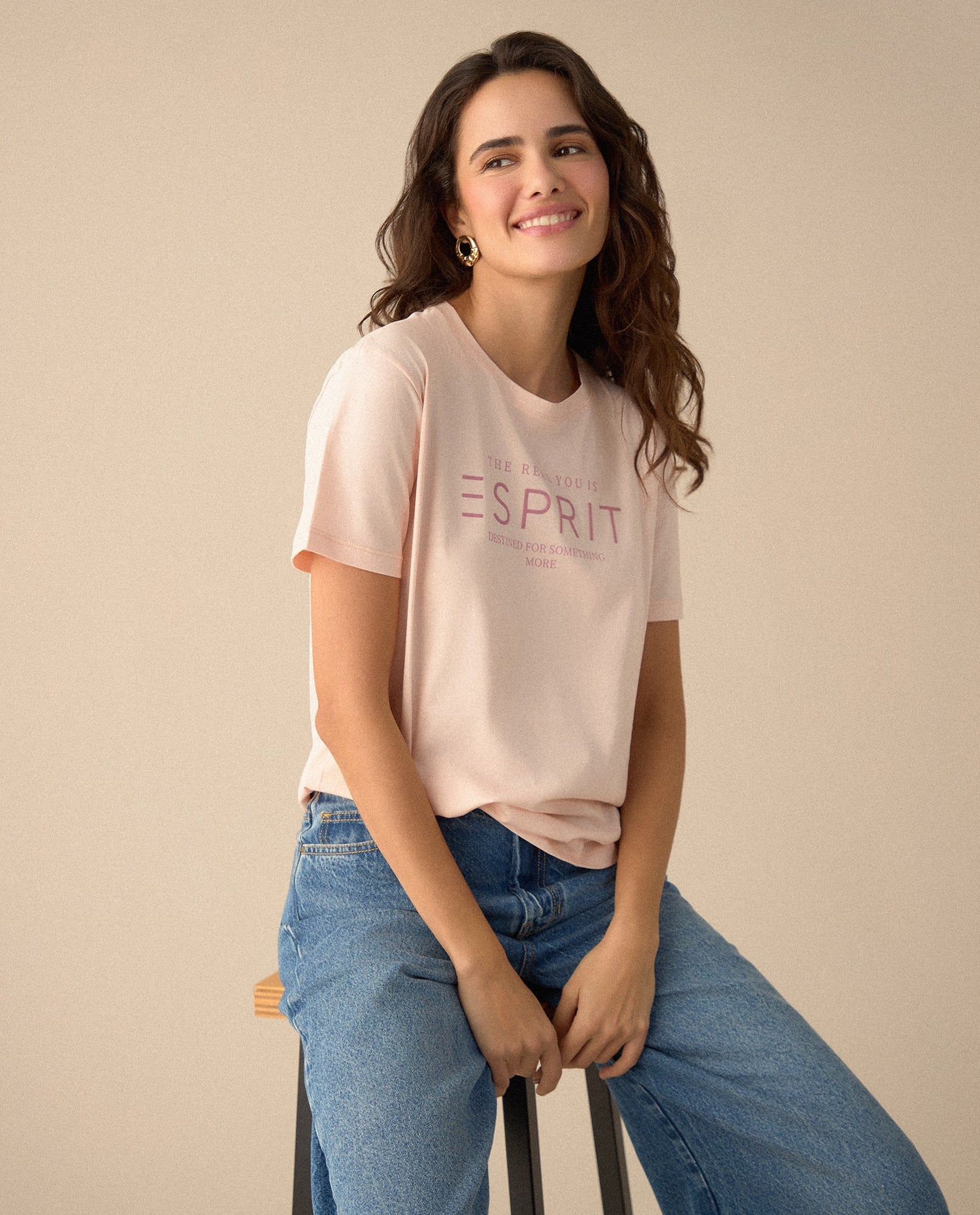 Camiseta manga corta estampada para mujer - Rosa
