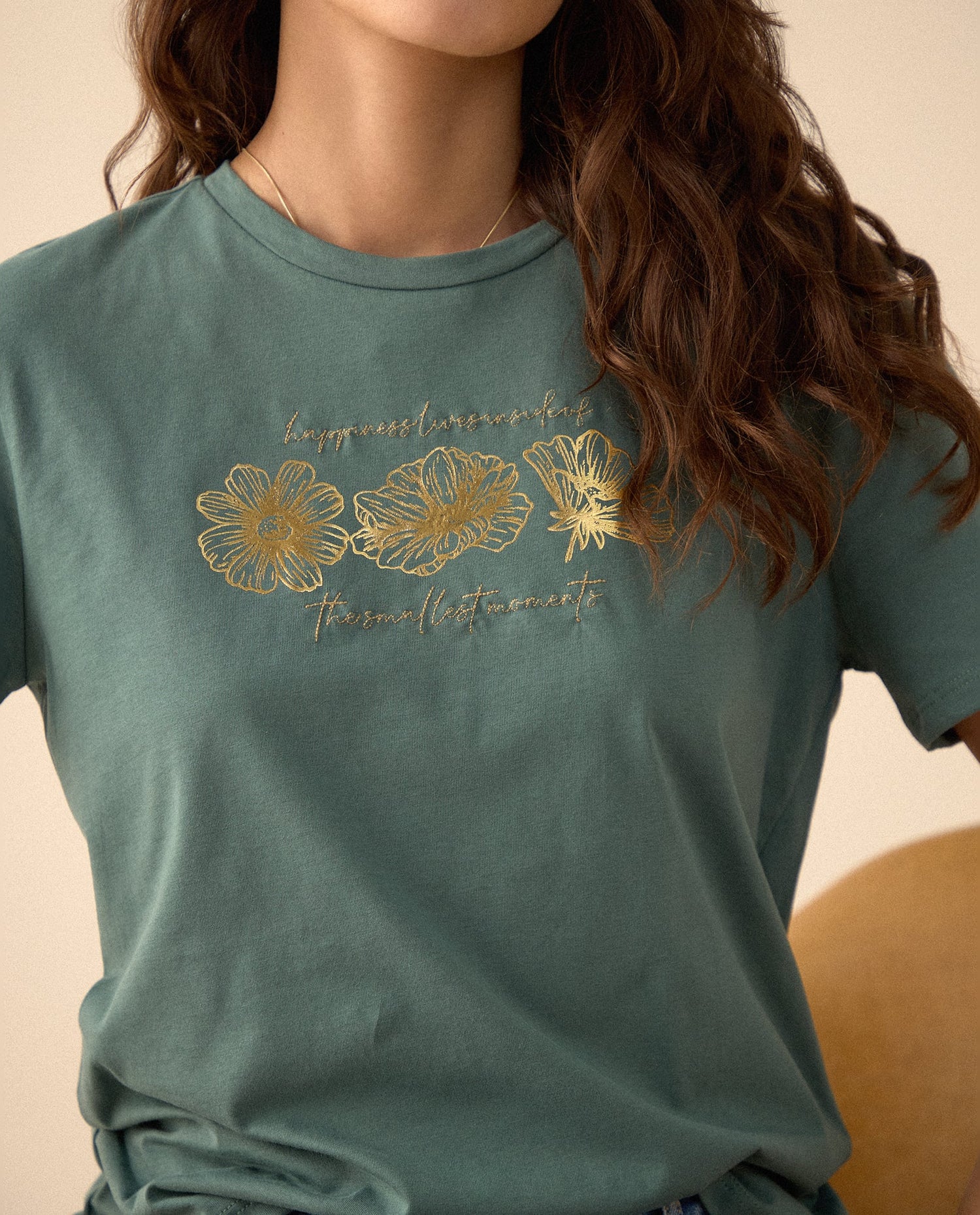  Camiseta con estampado brillante para mujer - Verde