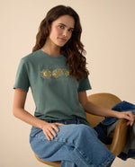  Camiseta con estampado brillante para mujer - Verde