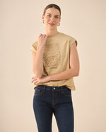 Camiseta de silueta tradicional para mujer - Beige