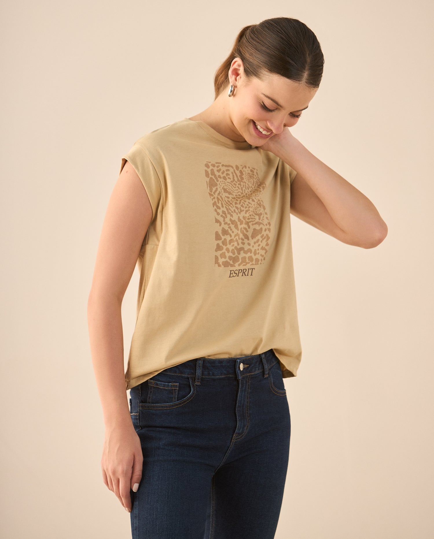 Camiseta de silueta tradicional para mujer - Beige