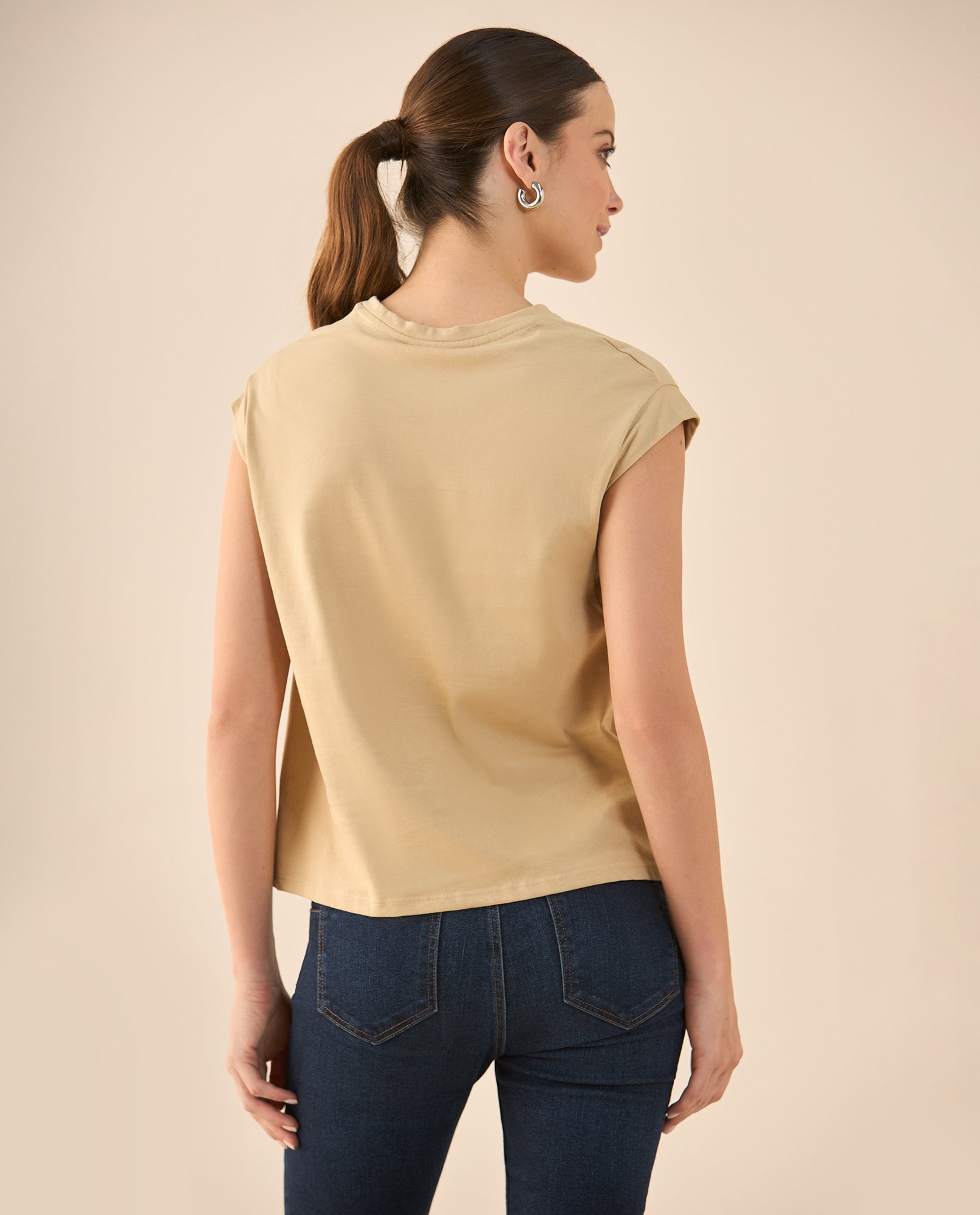 Camiseta de silueta tradicional para mujer - Beige 34_605G319_BEI130607_6