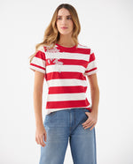 Camiseta con aplique bordado para mujer - Rojo