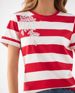 Camiseta con aplique bordado para mujer - Rojo