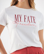 Camiseta con diseño bordado para mujer - Crudo