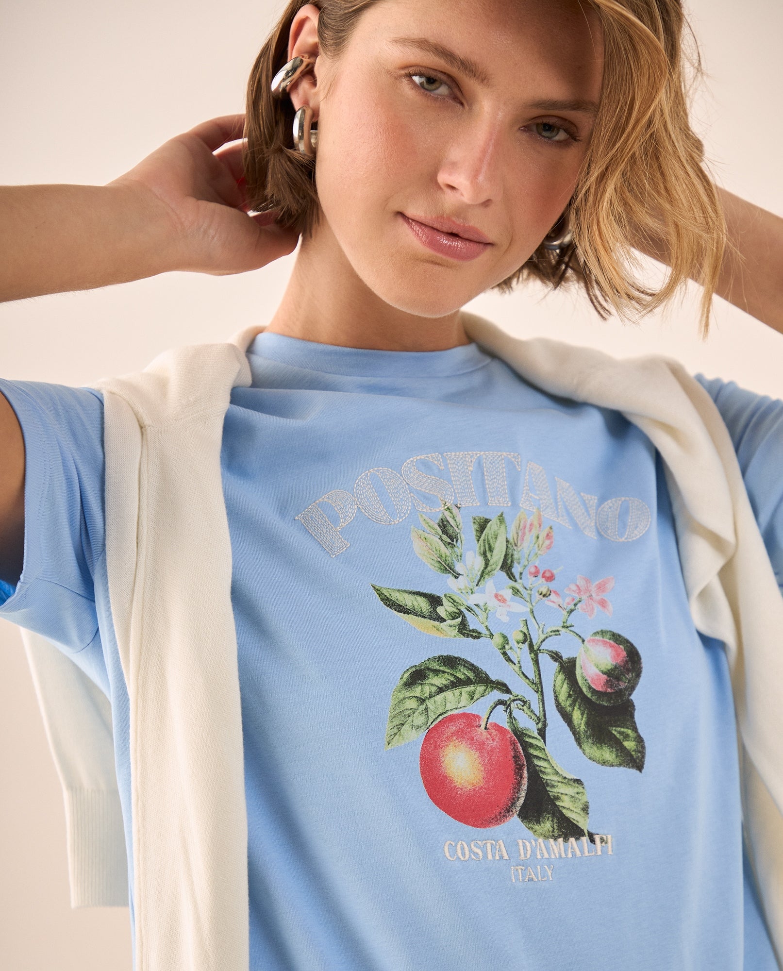 Camiseta Naranja con Estampado Sicily Market - Azul 34_609G002_AZU153920_0