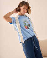 Camiseta Naranja con Estampado Sicily Market - Azul