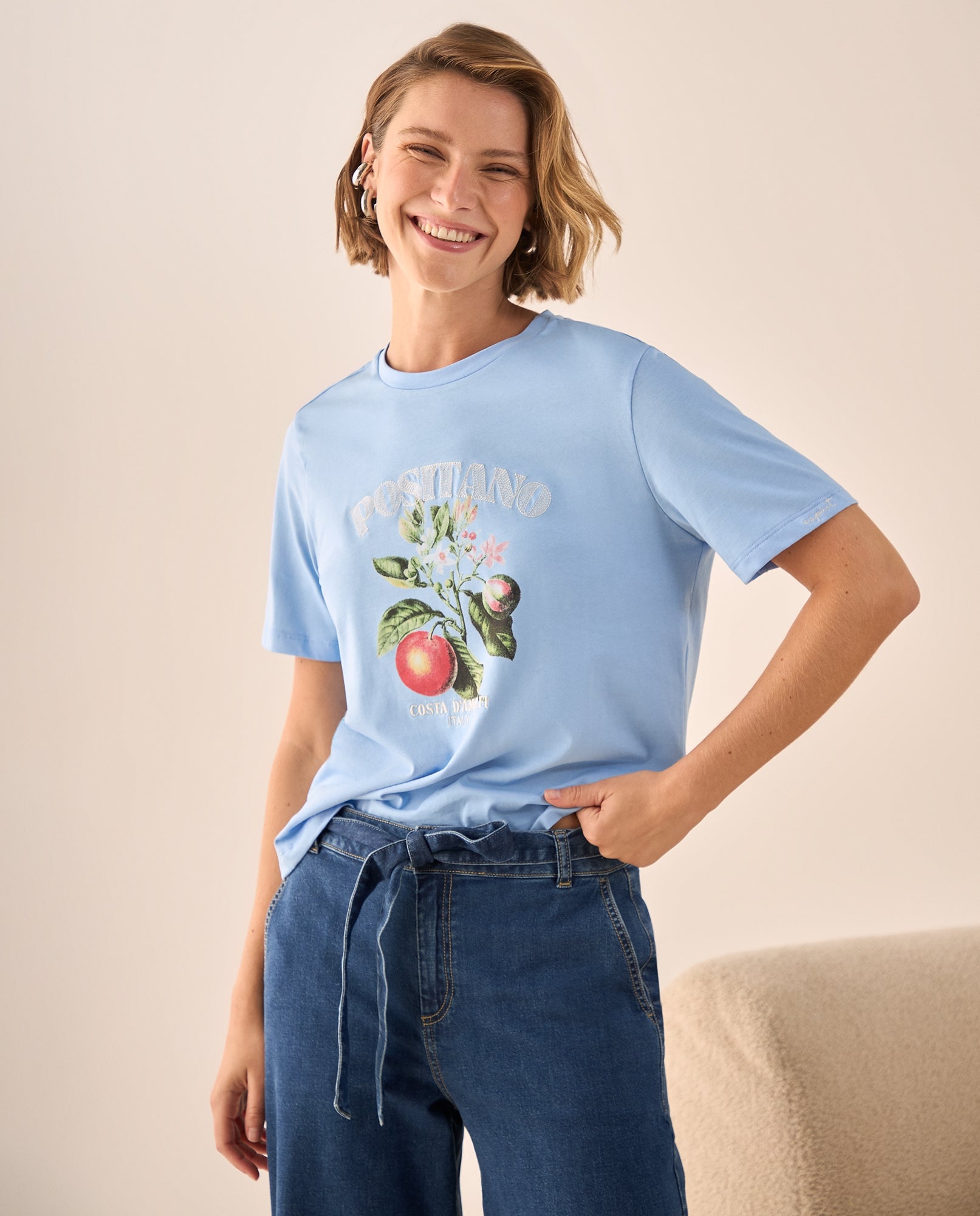 Camiseta Naranja con Estampado Sicily Market - Azul 34_609G002_AZU153920_4