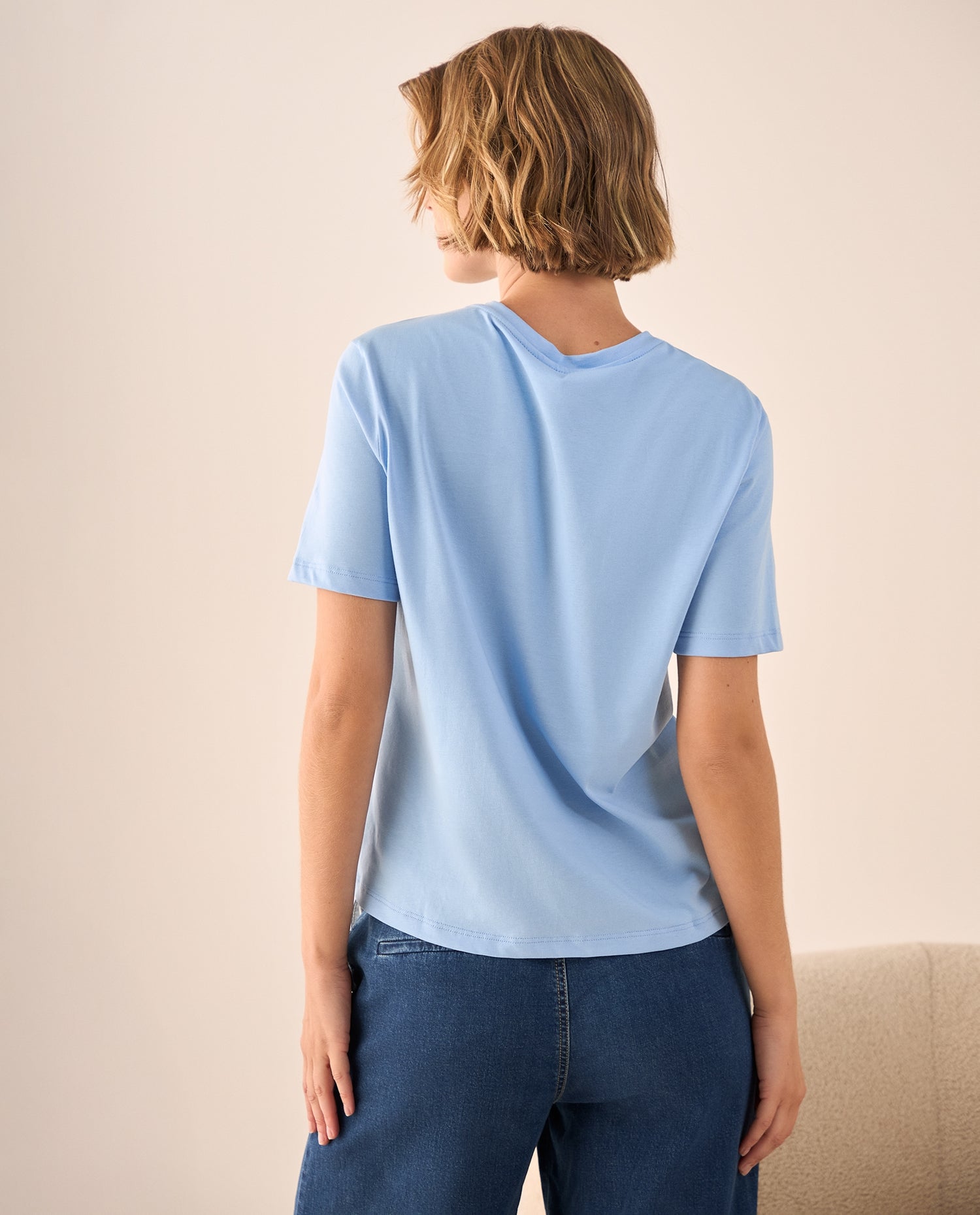 Camiseta Naranja con Estampado Sicily Market - Azul