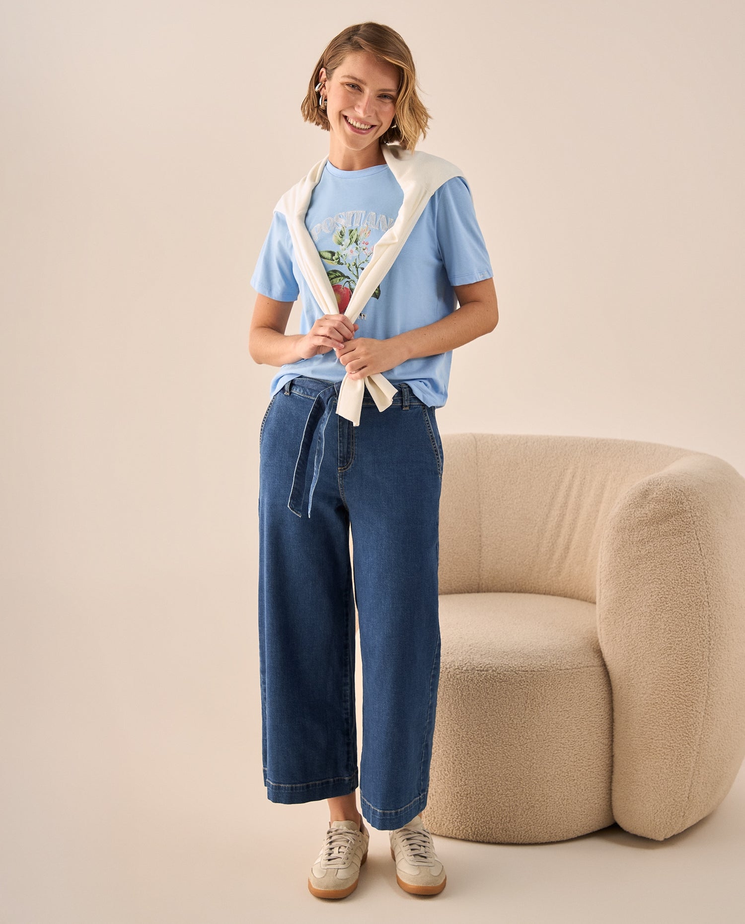 Camiseta Naranja con Estampado Sicily Market - Azul