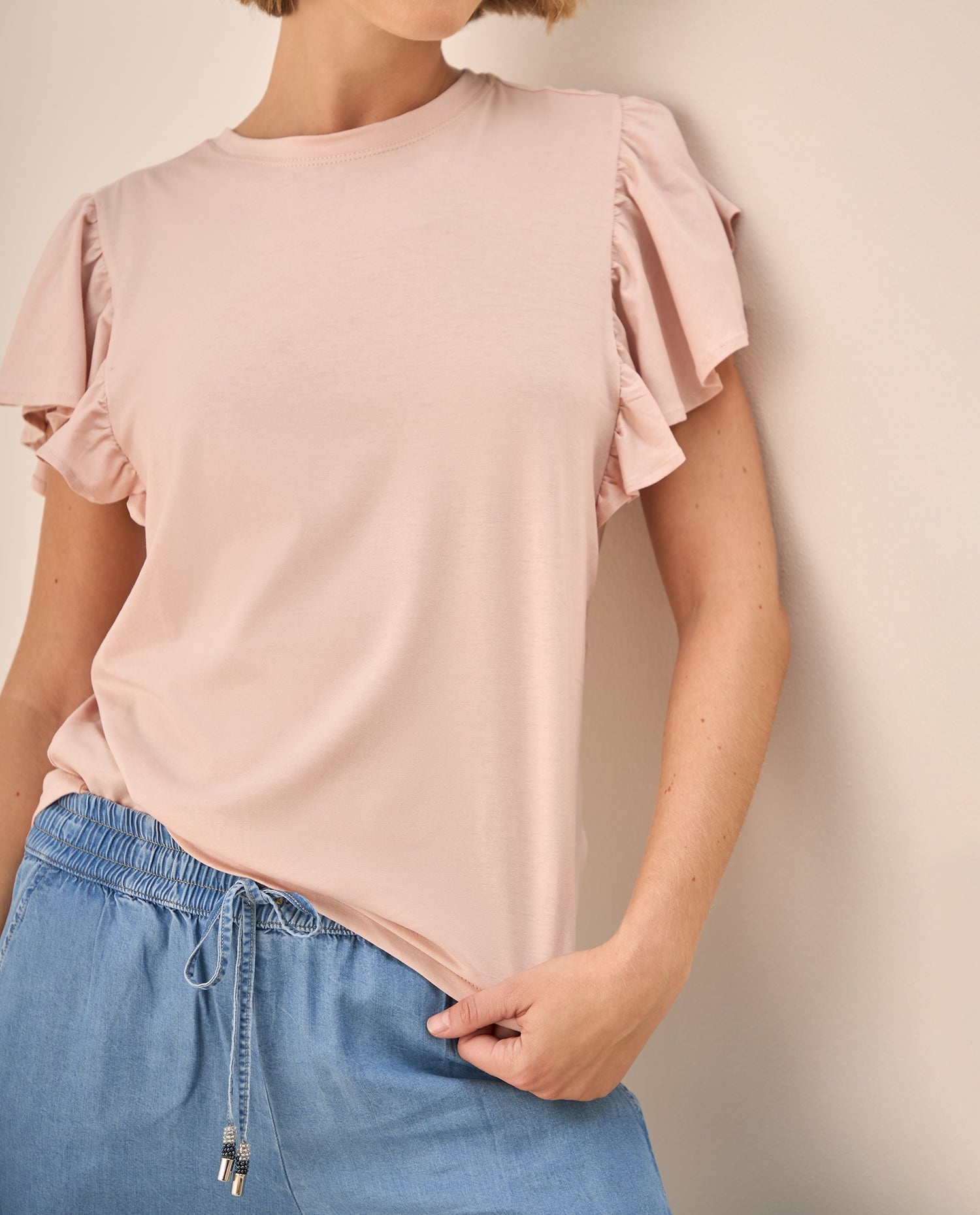 Camiseta Rosa con Volantes Románticos - Rosa