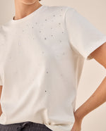 Camiseta Blanca con Aplicaciones de Strass - Blanco